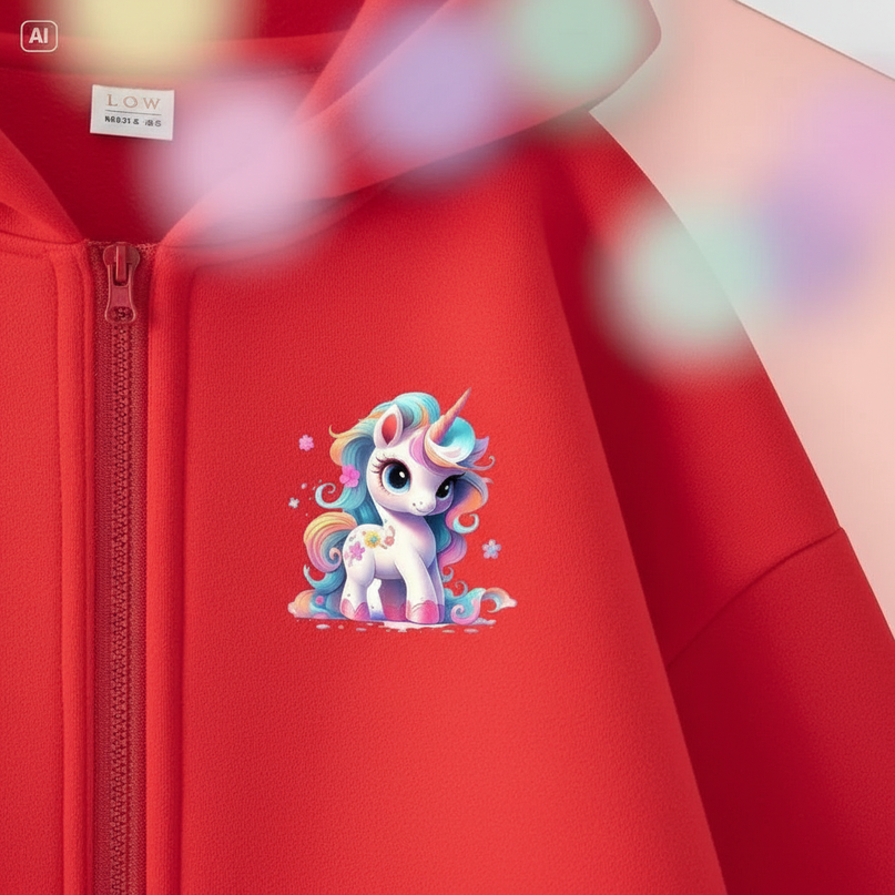 red unicorn zip hoodie - detail