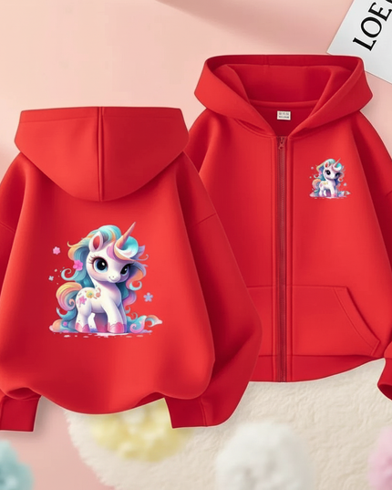 red unicorn zip hoodie - lifestyle