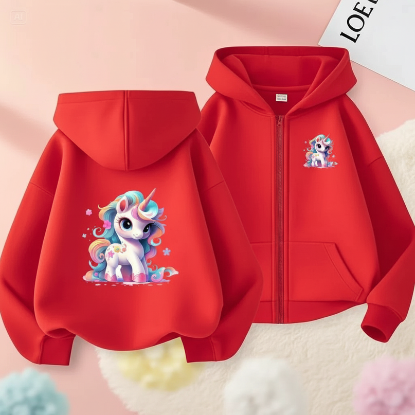 red unicorn zip hoodie - lifestyle