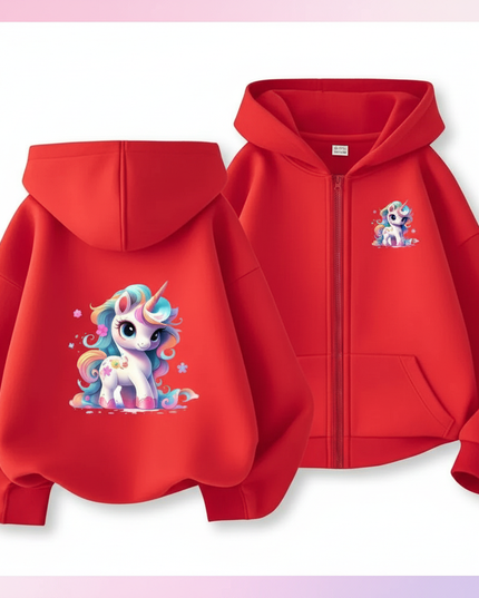 red unicorn zip hoodie - white-bg