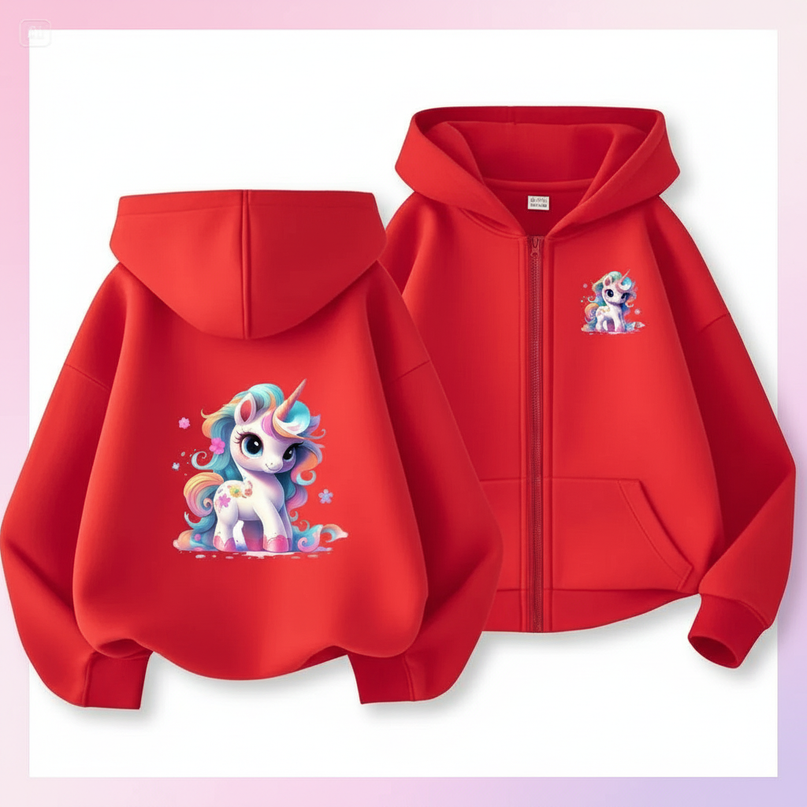 red unicorn zip hoodie - white-bg