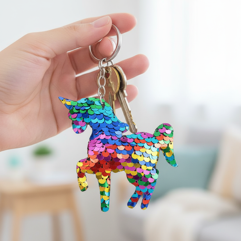 resin unicorn keychain - in-use