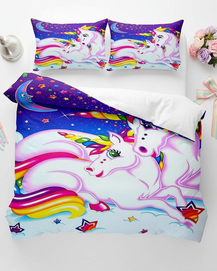 retro neon galaxy unicorn bedding - flat-lay