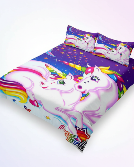 retro neon galaxy unicorn bedding - white-bg