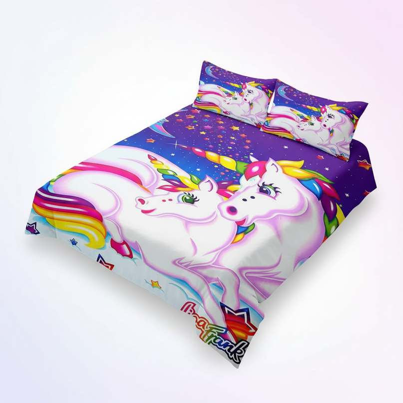 retro neon galaxy unicorn bedding - white-bg