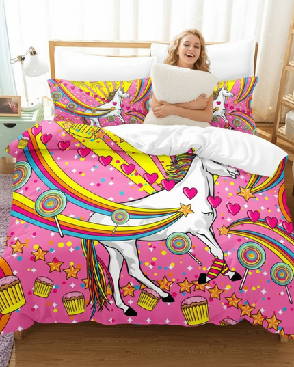 retro unicorn bedding - in-use