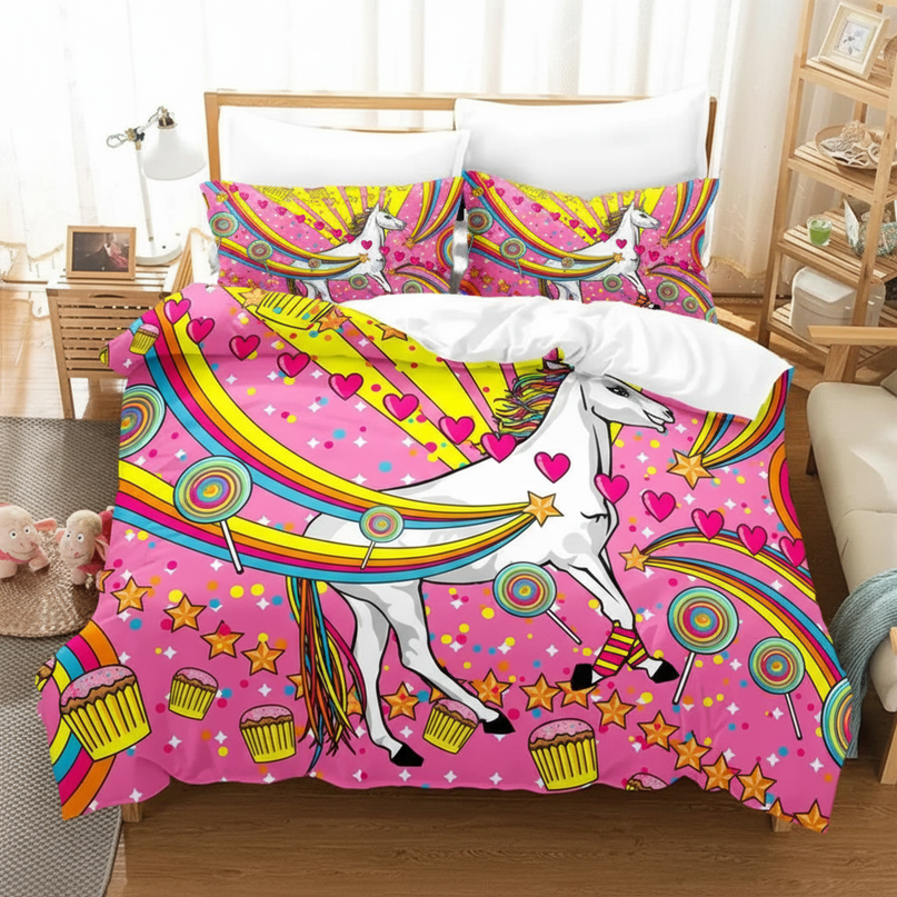 retro unicorn bedding - lifestyle