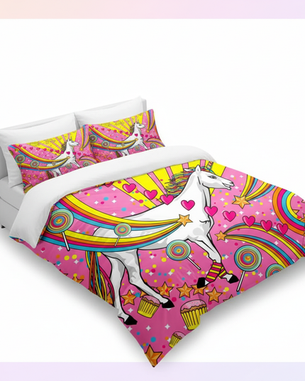 retro unicorn bedding - white-bg