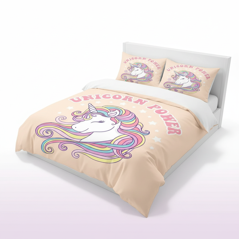 retro unicorn power bedding - white-bg