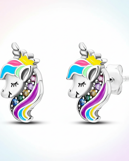 rhinestone unicorn earrings - white-bg