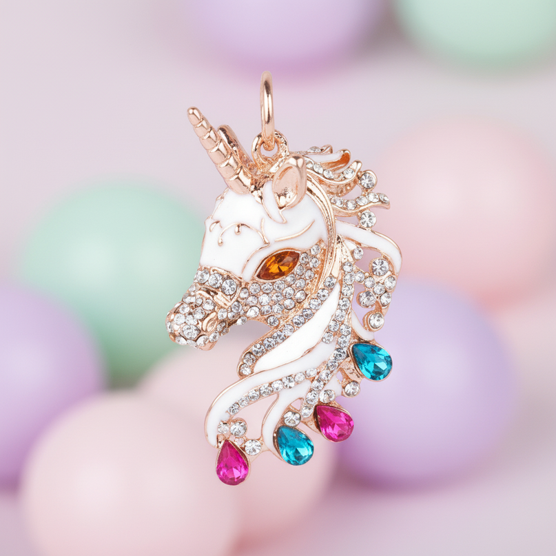 rhinestone unicorn necklace - detail