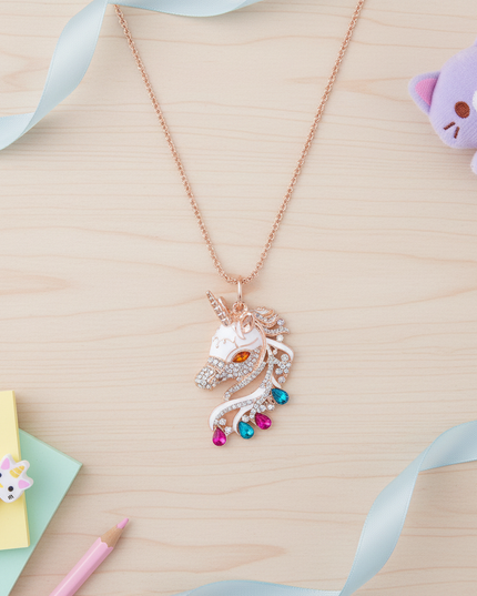 rhinestone unicorn necklace - flat-lay