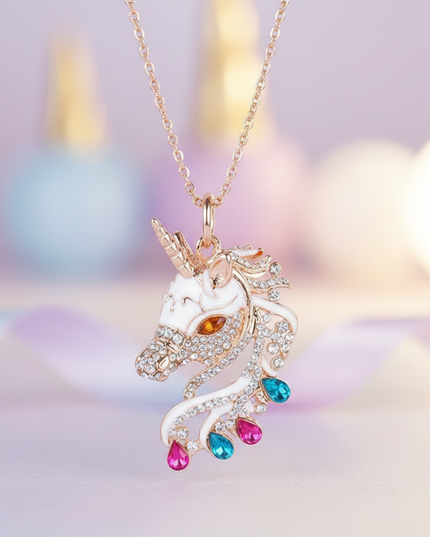 rhinestone unicorn necklace - lifestyle