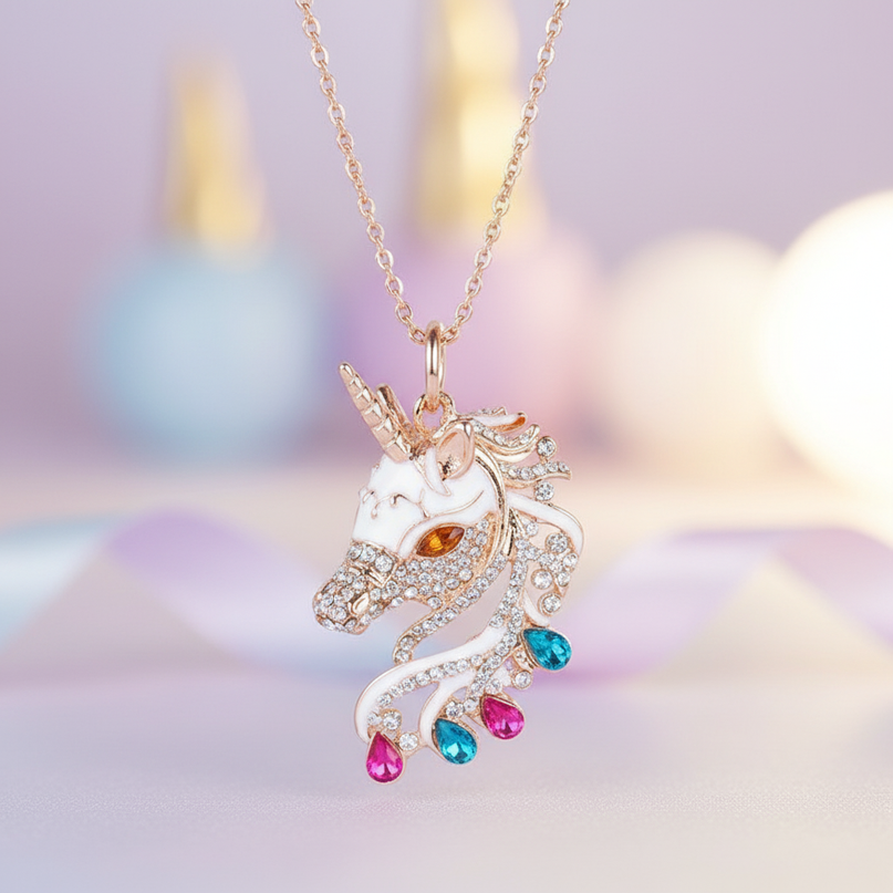 rhinestone unicorn necklace - lifestyle