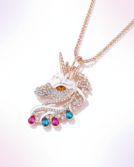 rhinestone unicorn necklace - white-bg