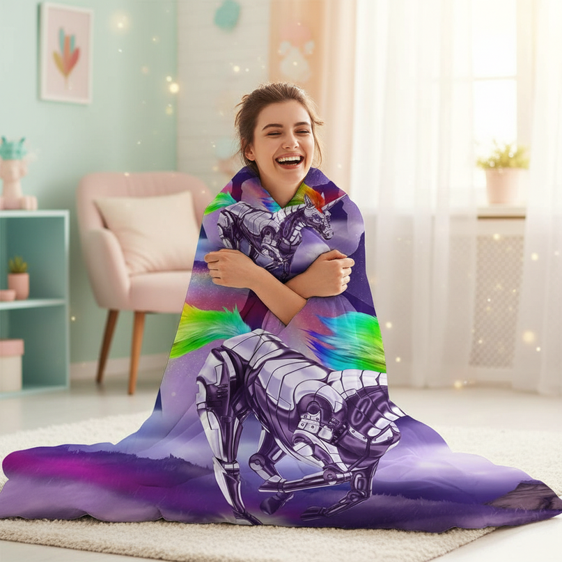 robot unicorn bedding - in-use