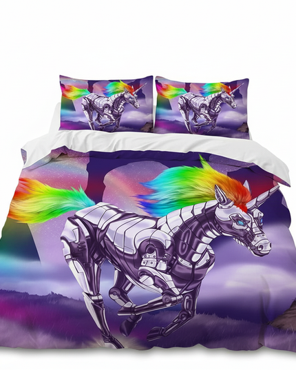 robot unicorn bedding - white-bg