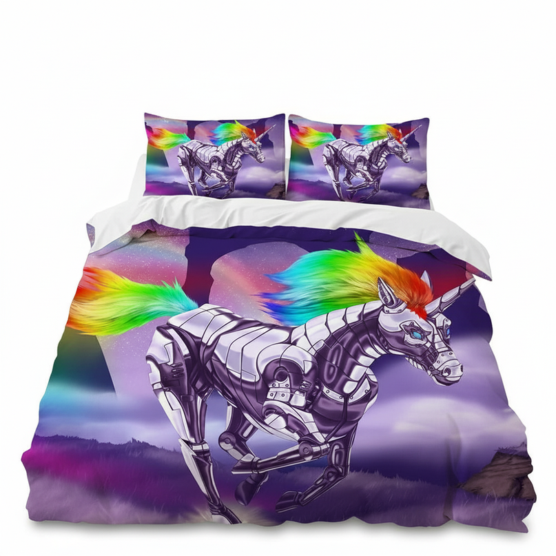 robot unicorn bedding - white-bg