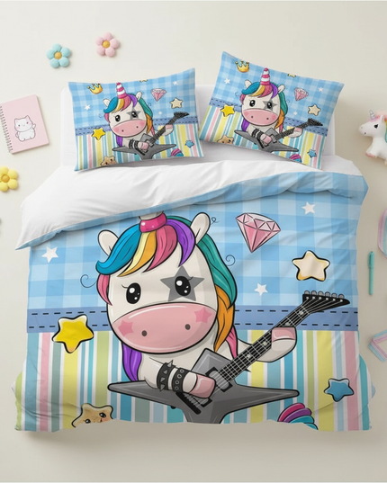 rock guitar unicorn bedding - flat-lay
