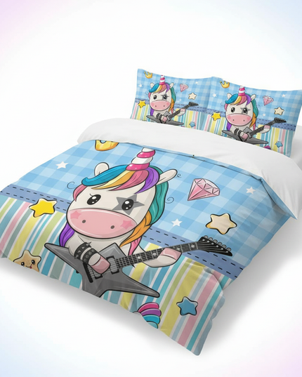 rock guitar unicorn bedding - white-bg