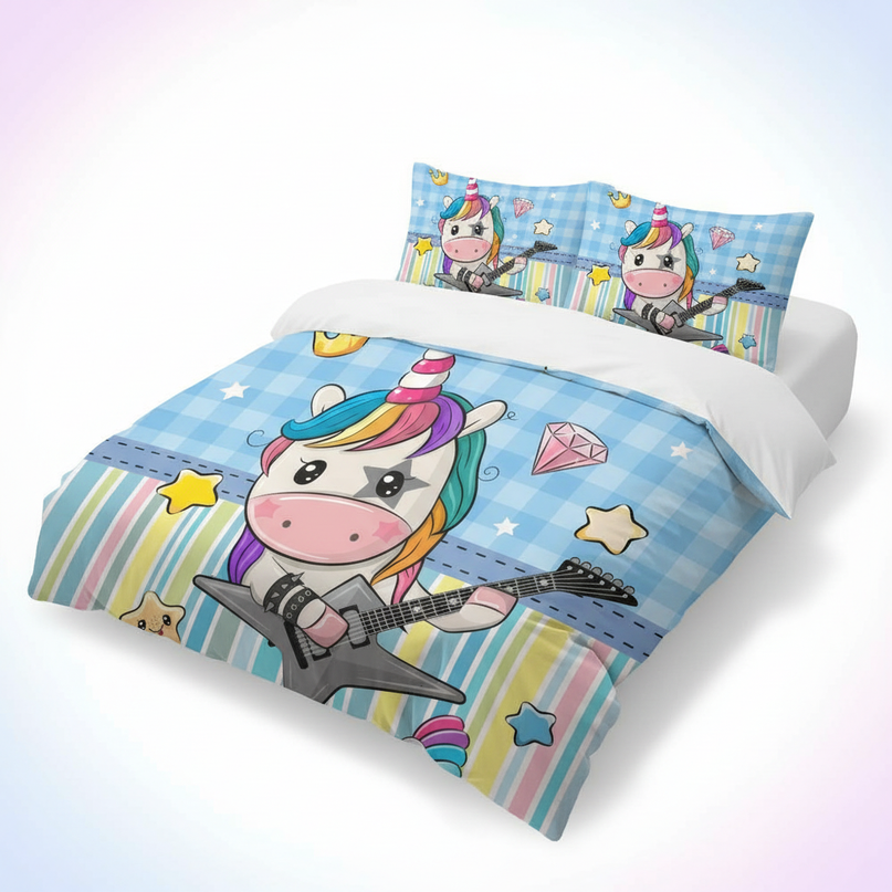 rock guitar unicorn bedding - white-bg