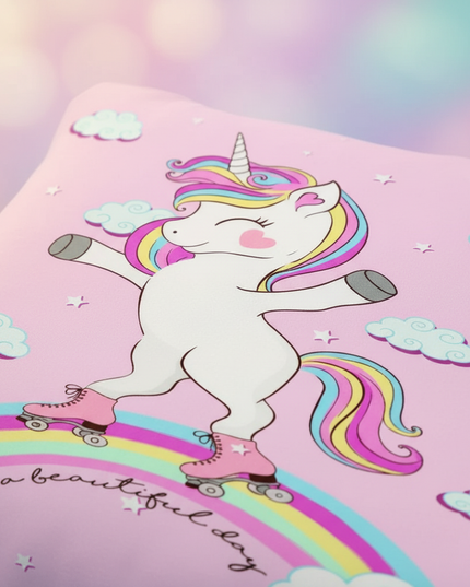roller skating unicorn bedding - detail