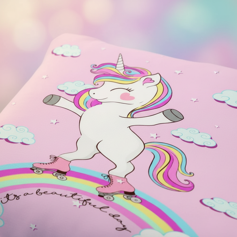 roller skating unicorn bedding - detail