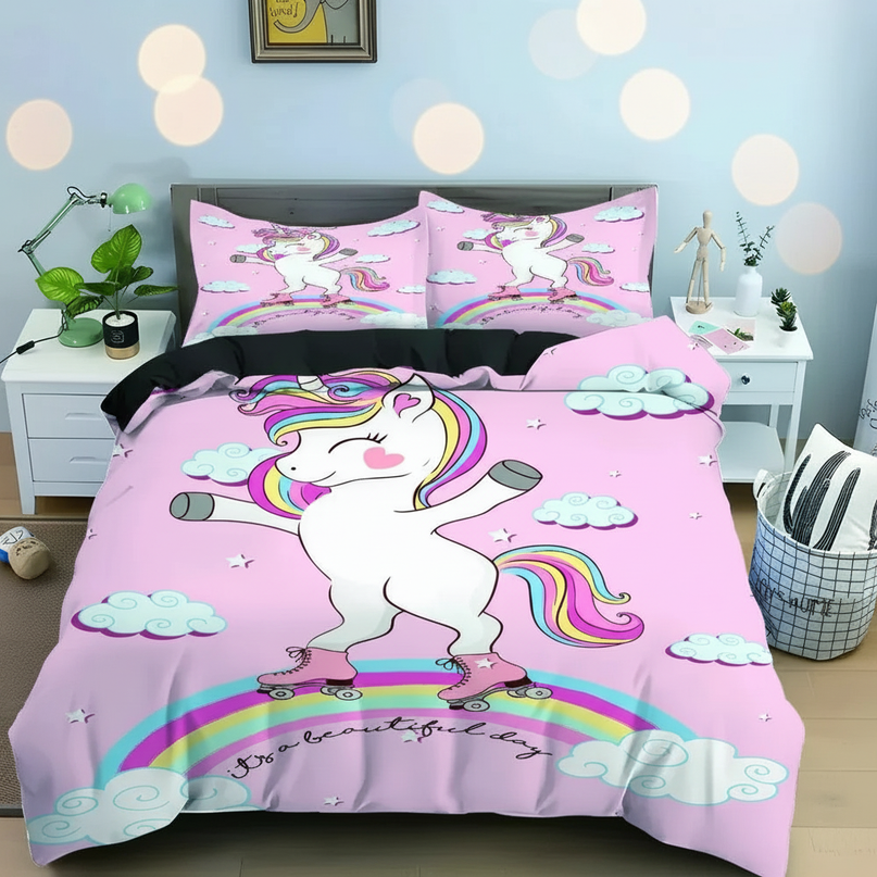 roller skating unicorn bedding - lifestyle