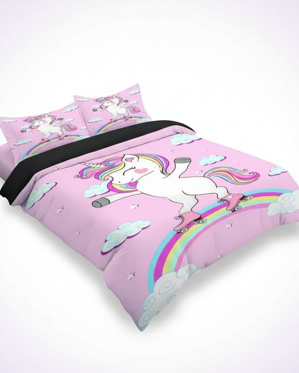 roller skating unicorn bedding - white-bg