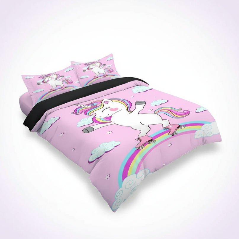 roller skating unicorn bedding - white-bg