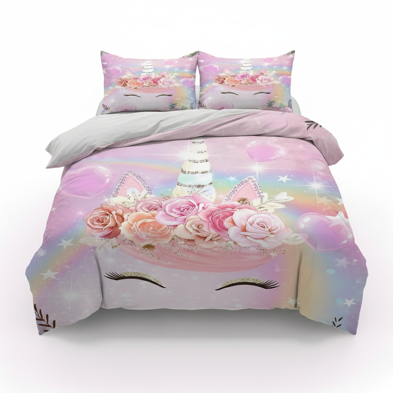 rose gold unicorn bedding - white-bg