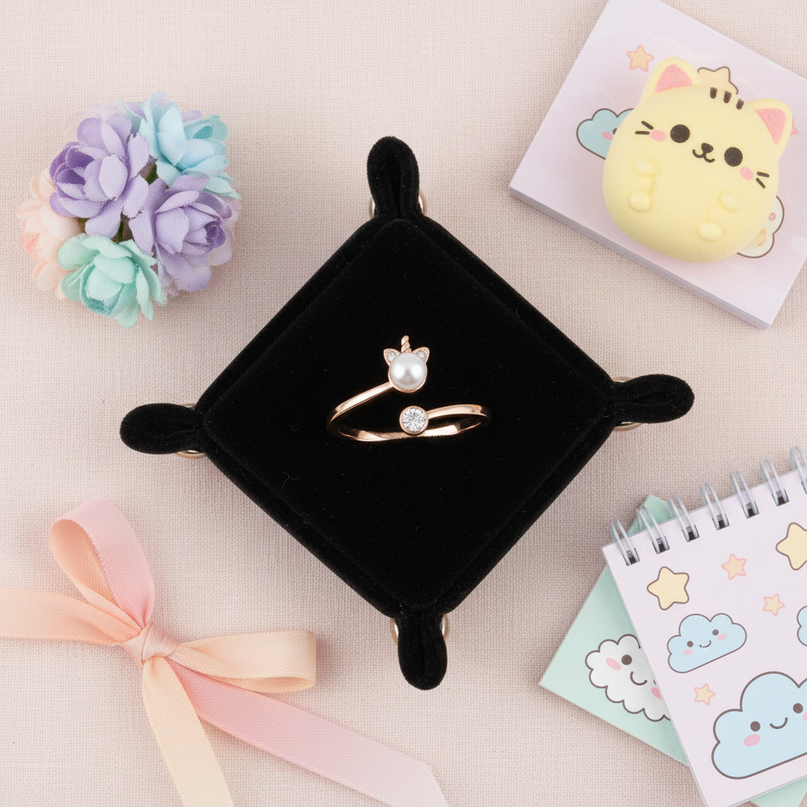 rose gold unicorn ring - flat-lay