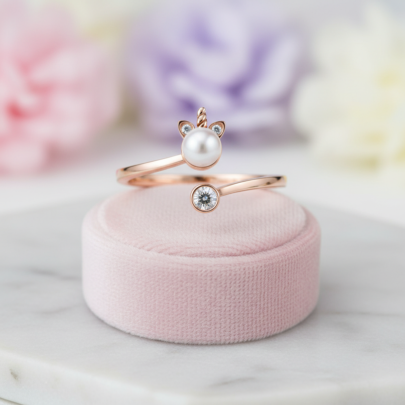 rose gold unicorn ring - lifestyle