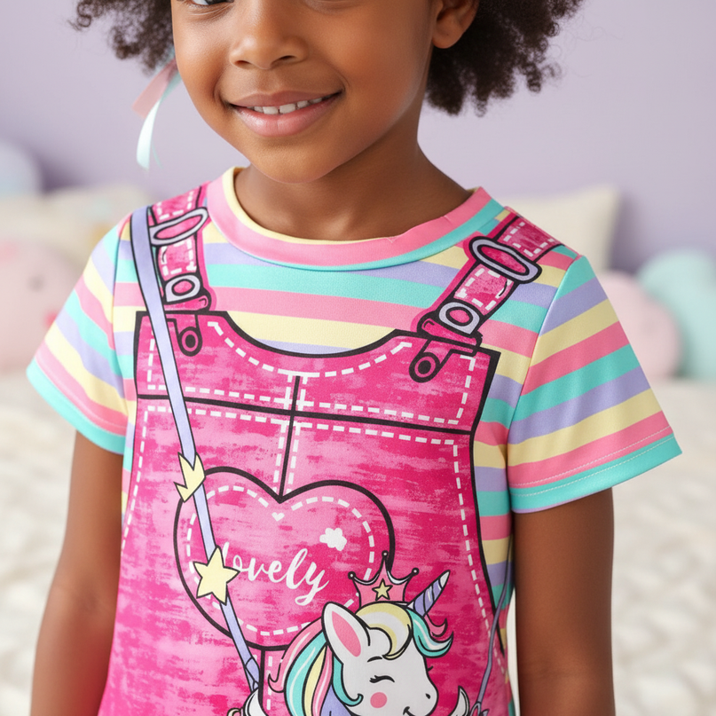 rose red unicorn dress girls - detail