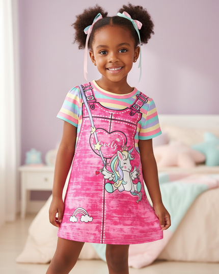 rose red unicorn dress girls - front