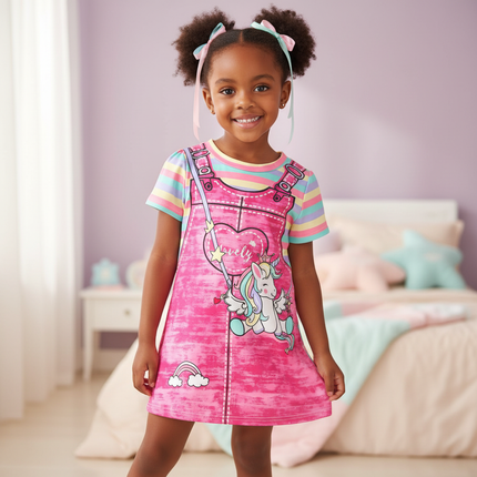 rose red unicorn dress girls - front