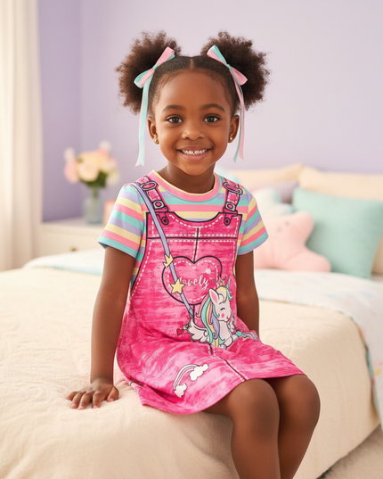 rose red unicorn dress girls - sitting