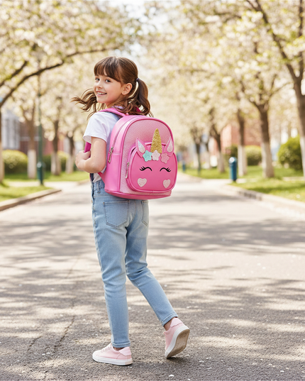 rose unicorn backpack with name - in-use