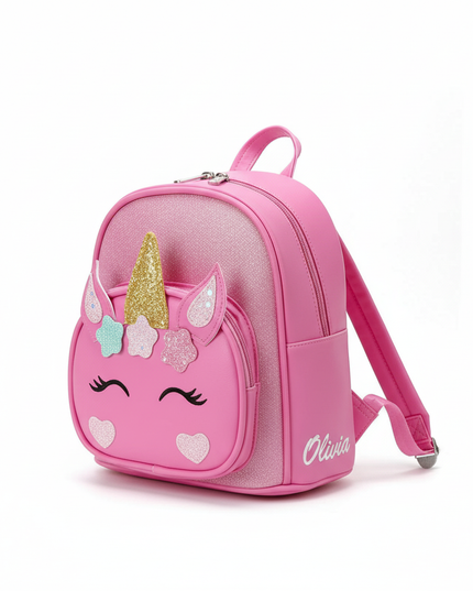 rose unicorn backpack with name - white-bg