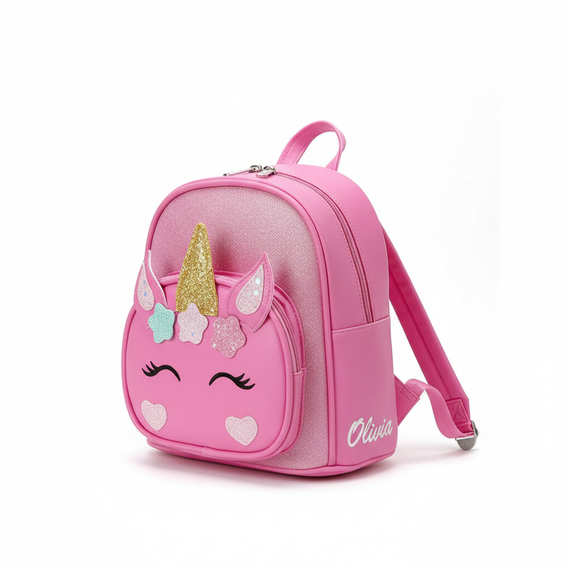 rose unicorn backpack with name - white-bg
