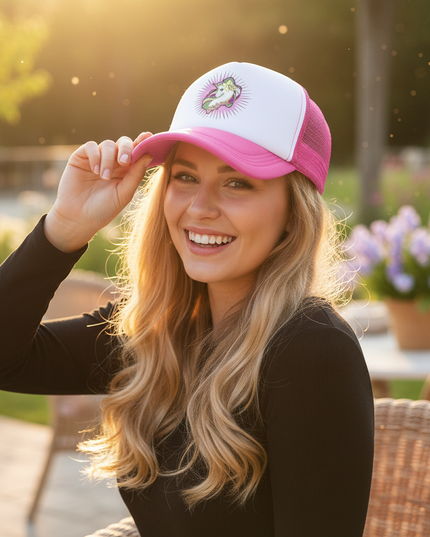 rose unicorn cap - in-use
