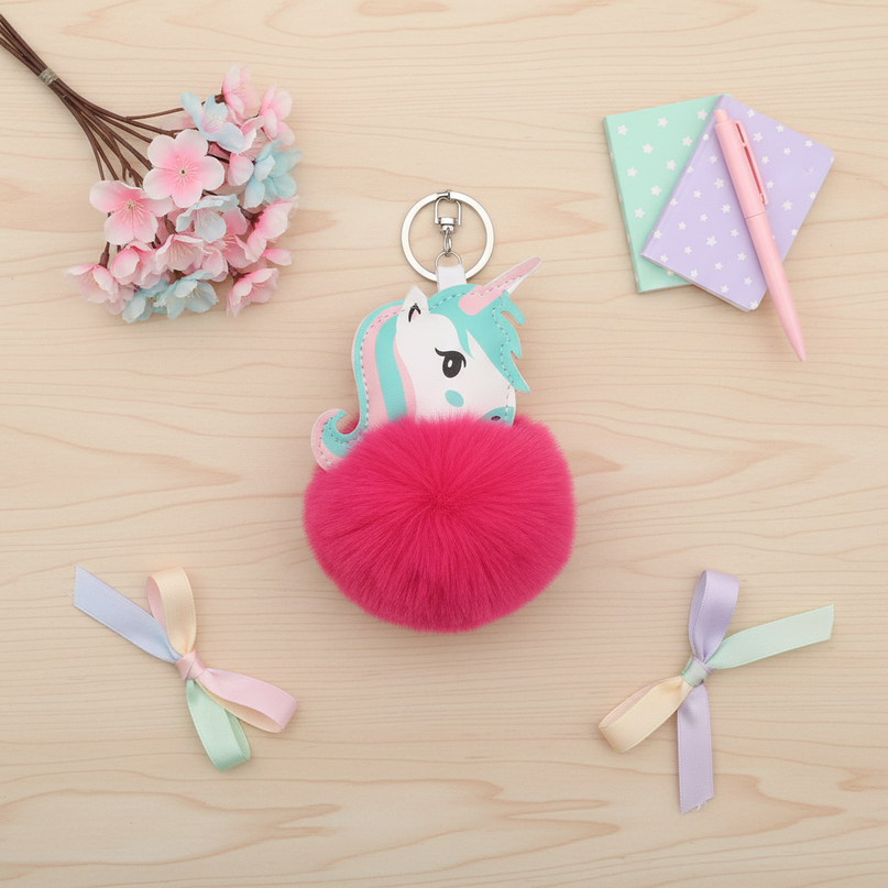 rose unicorn keychain - flat-lay