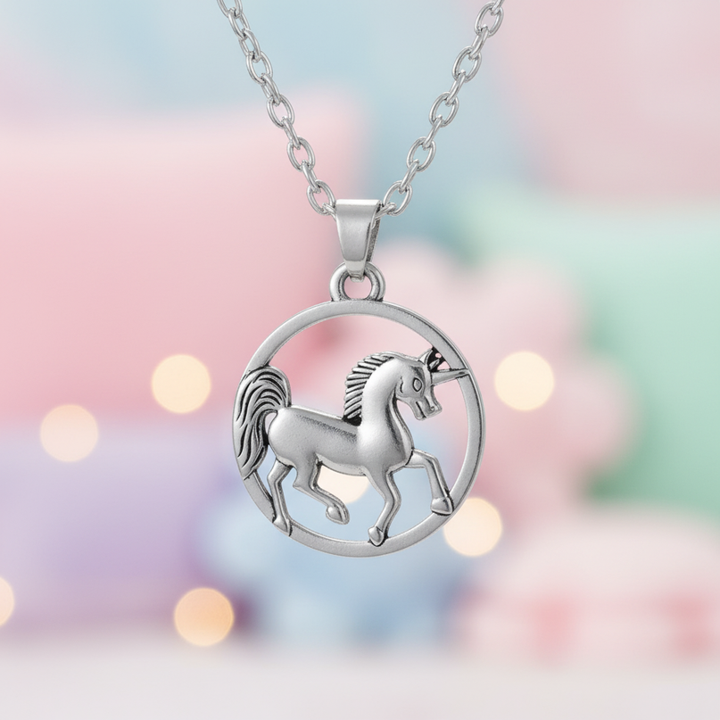 round unicorn necklace - lifestyle