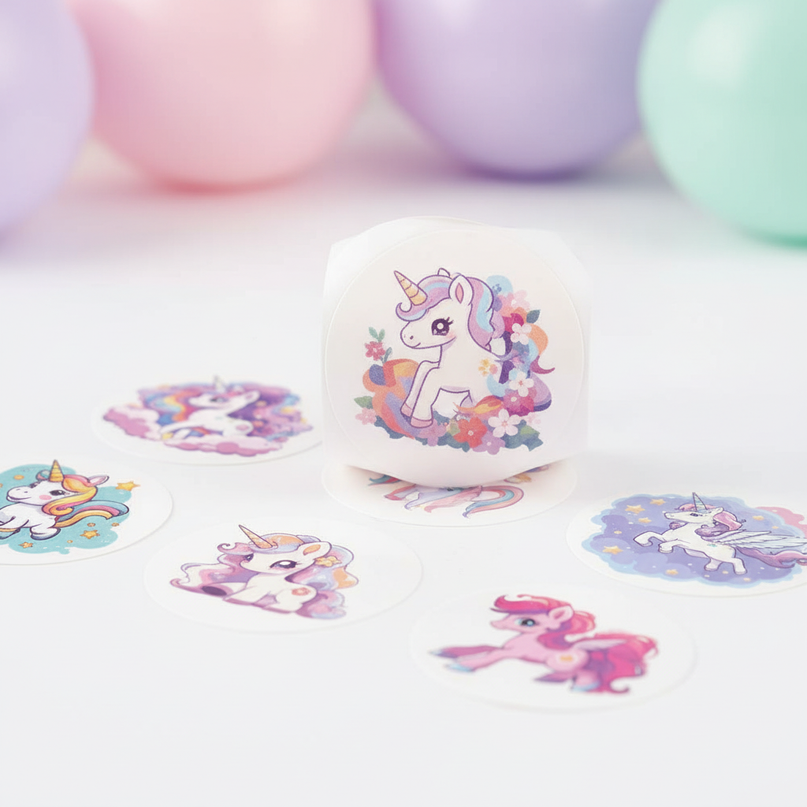 round unicorn stickers - detail