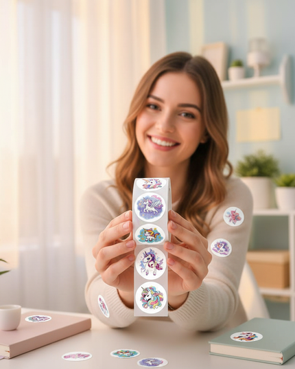 round unicorn stickers - in-use