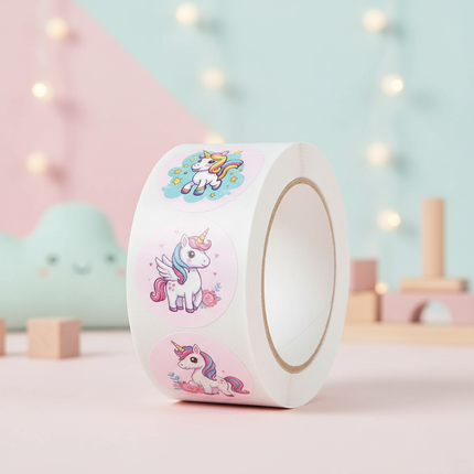 round unicorn stickers - lifestyle