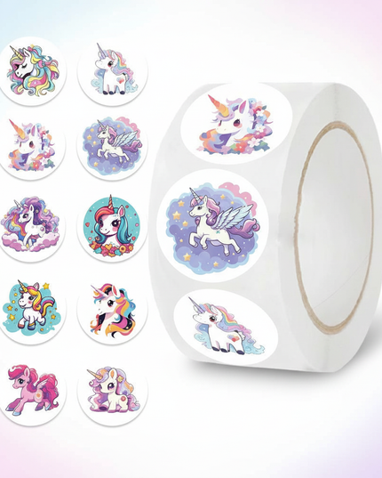 round unicorn stickers - white-bg