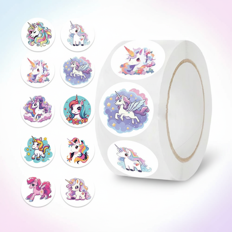 round unicorn stickers - white-bg
