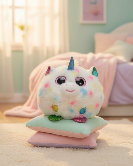 round unicorn stuffed animal - lifestyle