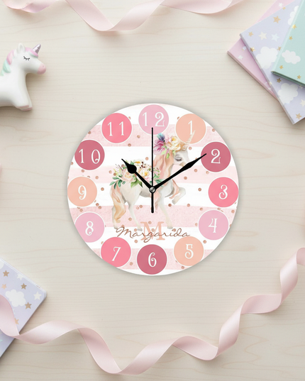 round unicorn wall clock - flat-lay